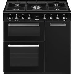 90cm Dual Fuel Range Cooker 61L Fan Convection Black