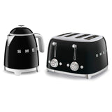 50'S Style Retro Range Breakfast Set 0.8L 1400W Mini Kettle And 4-Slice 2000W Toaster Black