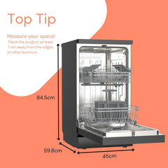Freestanding Dishwasher 45cm 9 Place Settings 4 Programs Black