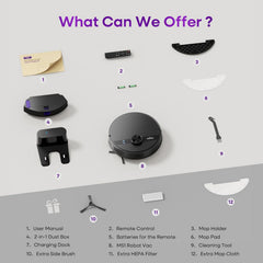 Robot Vacuum Cleaner 7000Pa LiDAR Navigation 180Mins Runtime Black