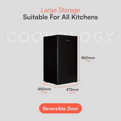 Freestanding Under Counter Fridge 93L Reversible Door Black