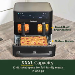 Tri Zone 13.6L Air Fryer Oven 3 Independent Cooking Zones PFAS-Free Black