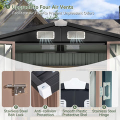 Metal Garden Storage Shed 6 X 4 Ft Brown Alloy Steel Lockable Doors