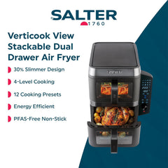 Double Stack Air Fryer 9L 2400W 12 Functions Black