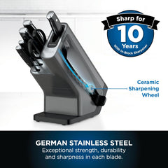 Knife Block Set With Integrated Sharpener 6-Piece Stainless Steel Black