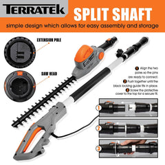 Corded Pole Hedge Trimmer 550W 2.5m Telescopic 45cm Blade 4-Position Head