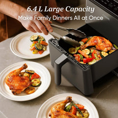 Dual Blaze Air Fryer 6.4L Top & Bottom Heating No Shaking Black