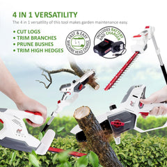 Cordless Hedge Trimmer & Chainsaw 4-In-1 20V Battery Powered Pole Saw White