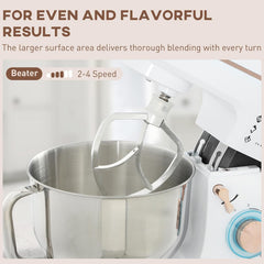 Stand Mixer 1400W 5L 6 Speeds Pulse Setting Stainless Steel Bowl White