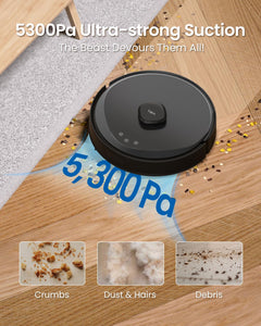 Robot Vacuum Cleaner 5300Pa LiDAR Navigation Auto-Empty Black