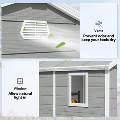 Plastic Garden Storage Shed 8 X 6 Ft Light Grey Aluminium Frame Lockable Door