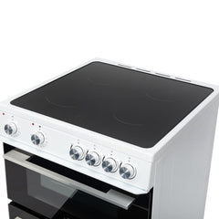 Freestanding Electric Cooker 68L Twin Cavity Ceramic Hob 4 Zones White