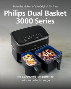 Dual Air Fryer 9L 2750W 13 Presets Digital Touchscreen Black & Silver
