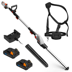 Cordless Pole Hedge Trimmer 193-244Cm 20V 2 Batteries Harness Grey