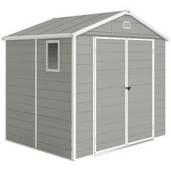 Plastic Garden Storage Shed 8 X 6 Ft Light Grey Aluminium Frame Lockable Door