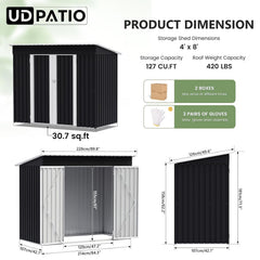 Metal Garden Storage Shed 8 X 4 Ft Dark Grey Alloy Steel Lockable Door