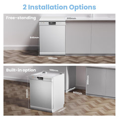 Freestanding Dishwasher 13 Place Settings 6 Programmes White Auto Door Open