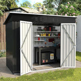 Metal Garden Storage Shed 8 X 4 Ft Dark Grey Alloy Steel Lockable Door