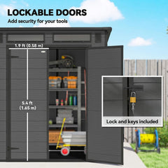 Plastic Garden Storage Shed 6 X 6 Ft Dark Grey Aluminium Frame Double Doors
