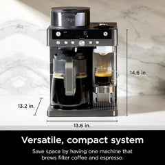 2-in-1 Filter Coffee and Pod Capsule Machine with Built-in Milk Frother 1.8L Gunmetal