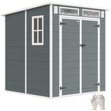 Plastic Garden Storage Shed 6 X 6 Ft Dark Grey Aluminium Frame Double Doors