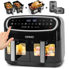 Digital Dual Zone Air Fryer 10L 2400W 10 Presets Black/Silver