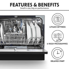 Table Top Dishwasher 6 Place Settings 6 Programmes Black