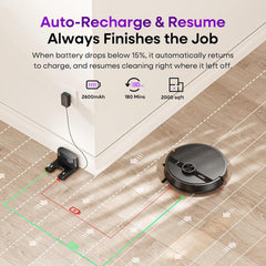 Robot Vacuum Cleaner 7000Pa LiDAR Navigation 180Mins Runtime Black