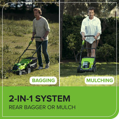 Cordless Lawn Mower 35cm 40L Bag 2x40V 2Ah Batteries Green