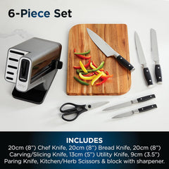 Knife Block Set With Integrated Sharpener 6-Piece Stainless Steel Black