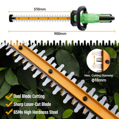Cordless Hedge Trimmer 510mm 1200RPM 18mm Pruning Capacity Green