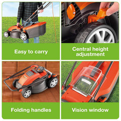 Corded Electric Hover Lawn Mower 1500W 36cm 40L 5 Heights Orange Grey