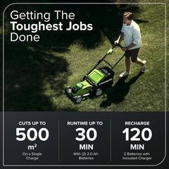 Cordless Lawnmower 41cm Cutting Width 50L Bag 2x 40V 2Ah Batteries